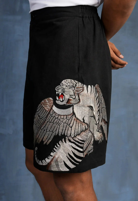 Winged Tiger Embroidered Shorts