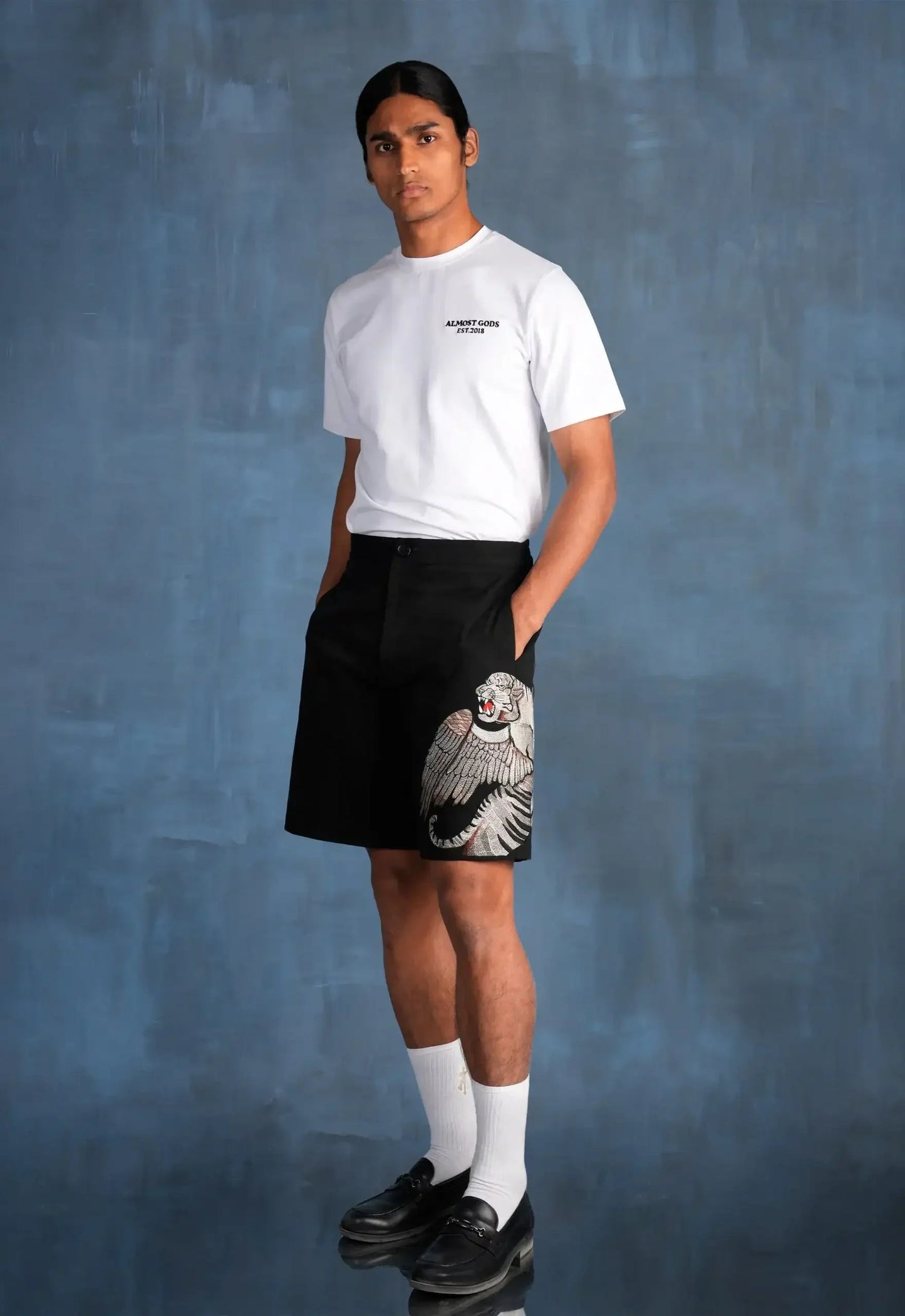 Winged Tiger Embroidered Shorts