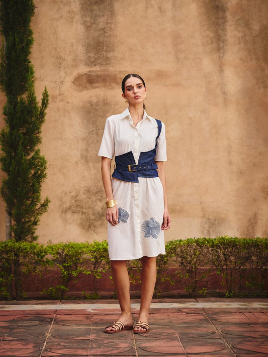 Cattleya shirt dress with denim belt - Outro Studio