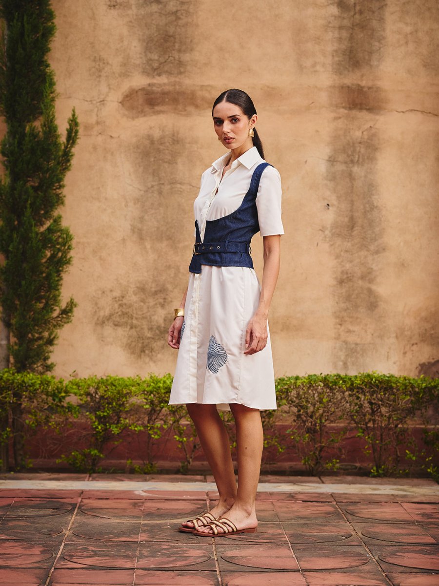 Cattleya shirt dress with denim belt - Outro Studio