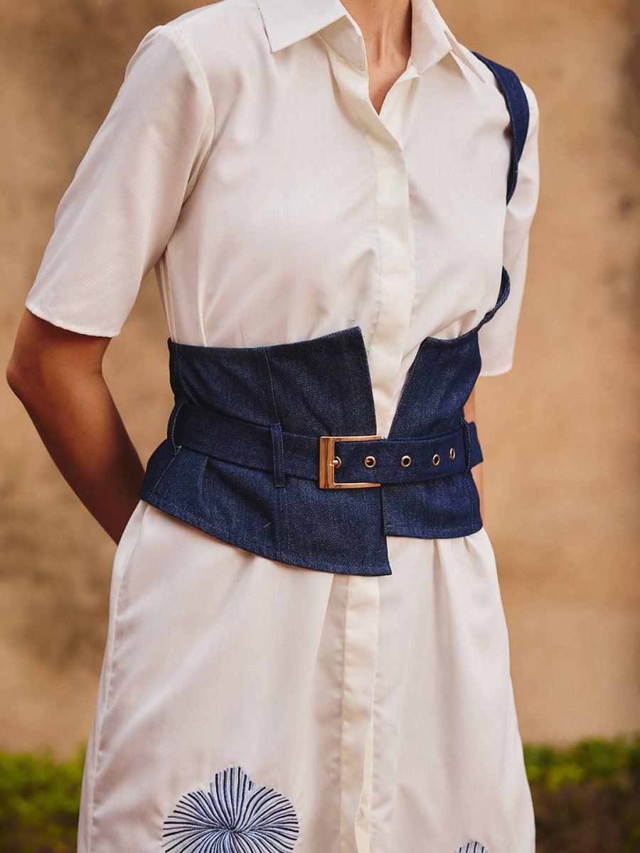 Cattleya shirt dress with denim belt - Outro Studio