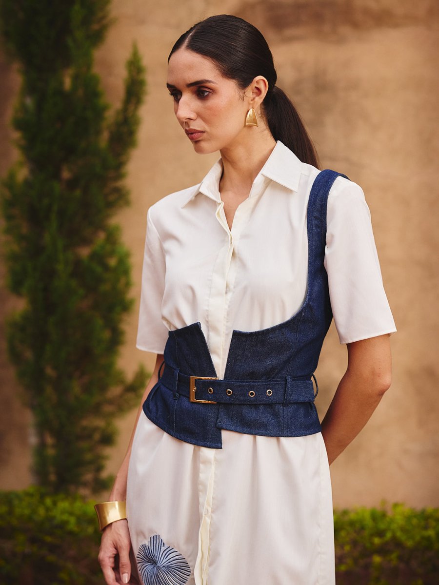 Cattleya shirt dress with denim belt - Outro Studio