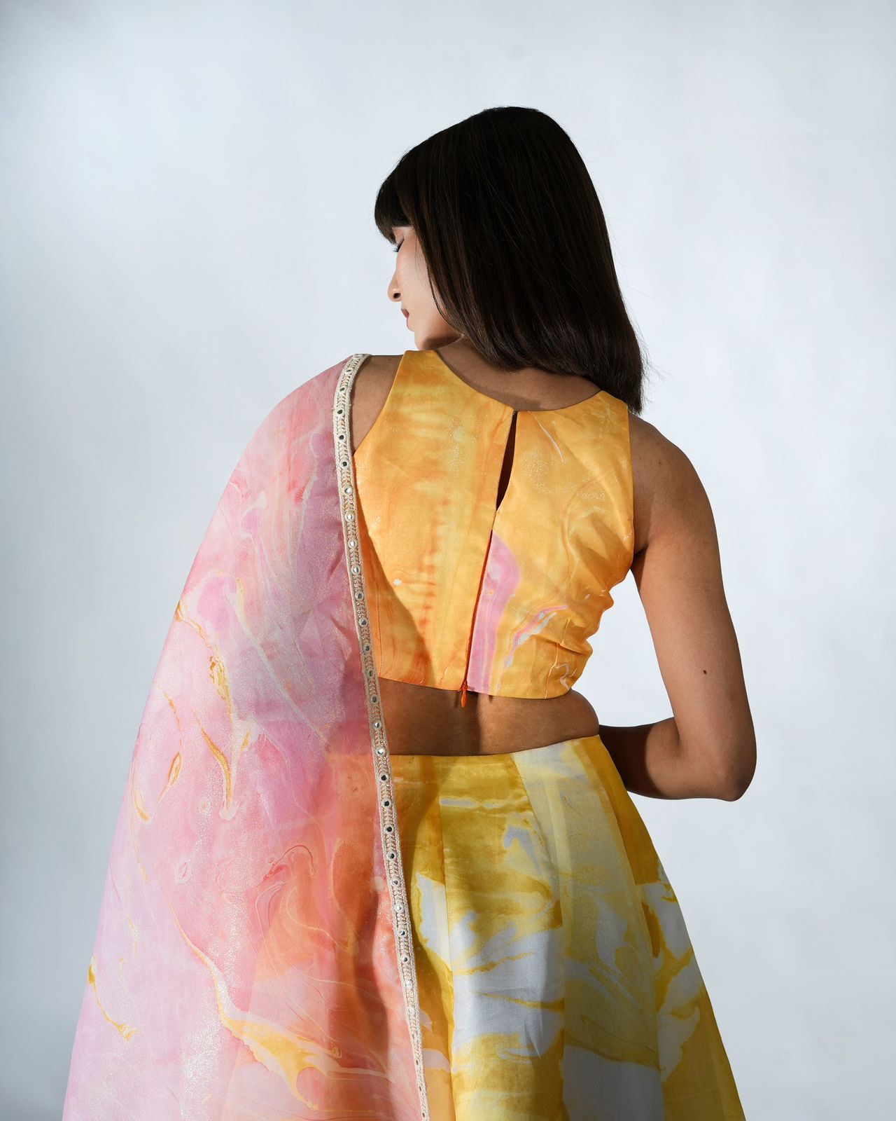 Colour Block Lehenga Set - Sunset - erised pret