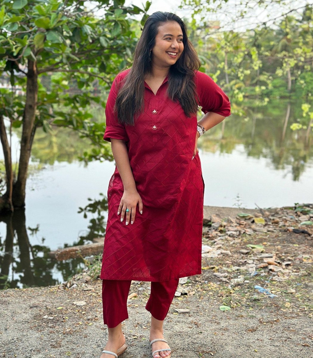 Deep Maroon Cotton Long Kurta - Outro Studio