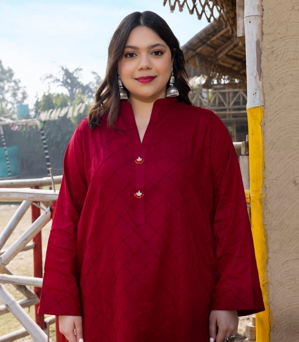 Deep Maroon Cotton Long Kurta - Outro Studio