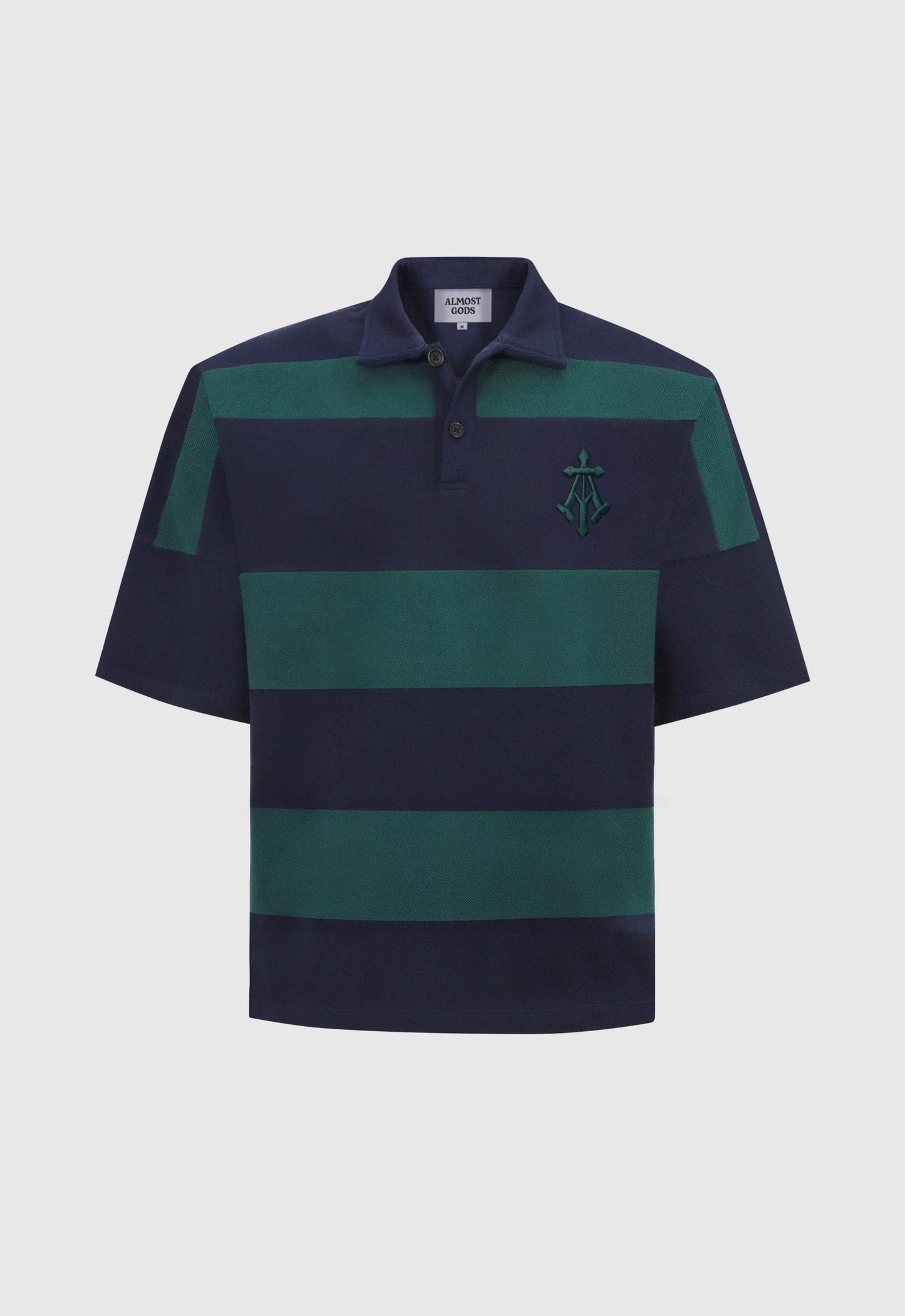 Alpha Cross Woven Striped Polo in Navy and Green