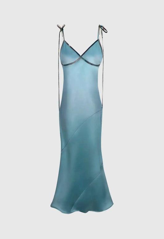Midi Satin Dress With Noodle Straps