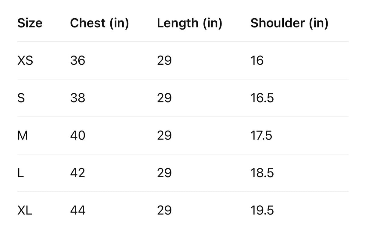 Size chart