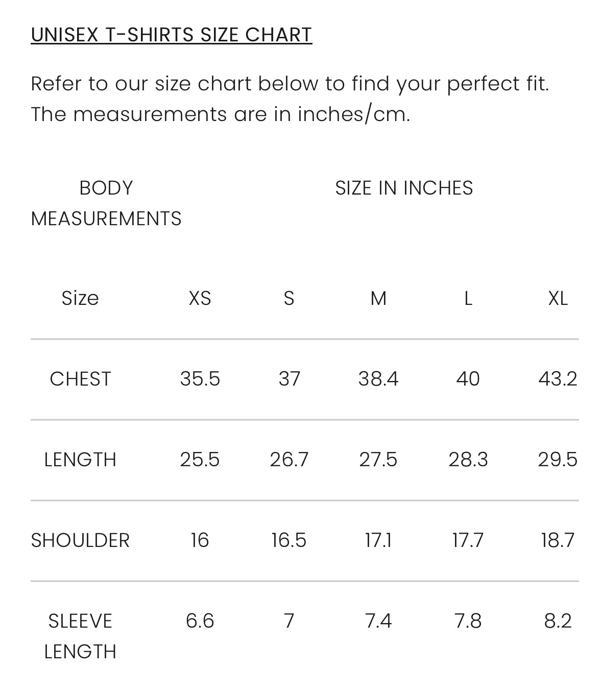 Size chart