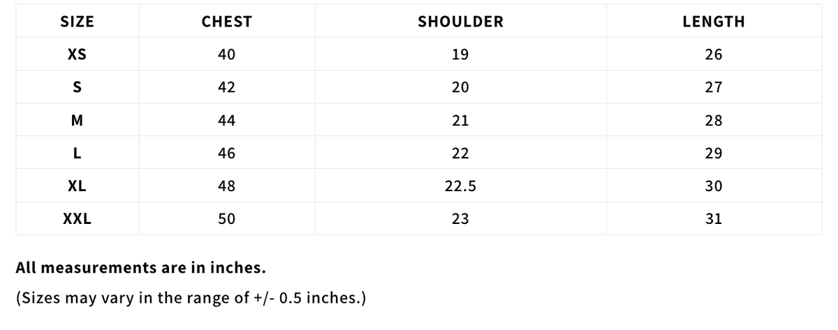 Size chart