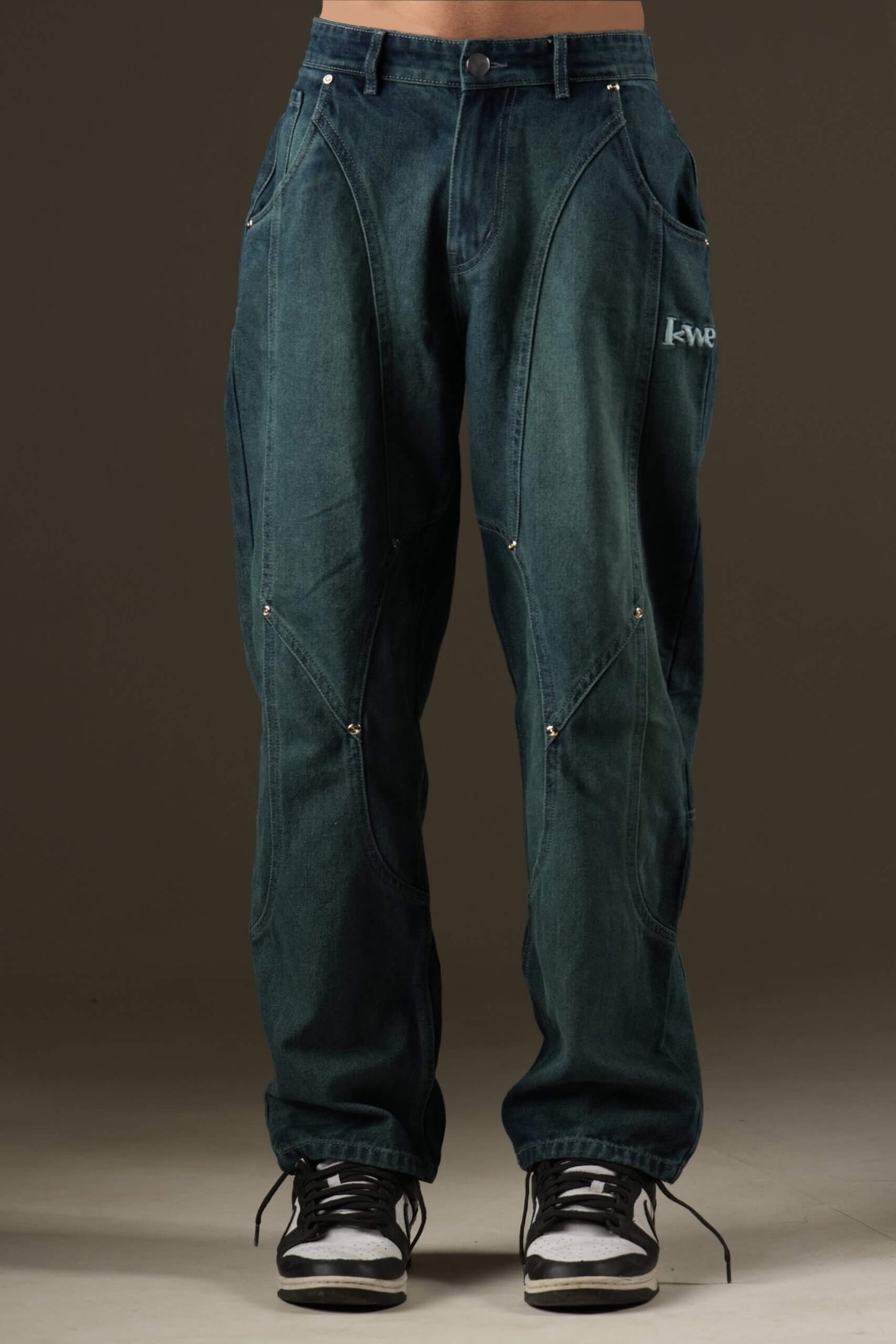 Washed Panelled Straight Fit Organic Cotton Jeans