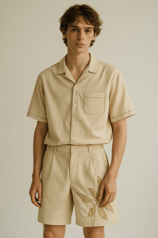 Relaxed Striped Cotton Shirt - Beige - erised pret