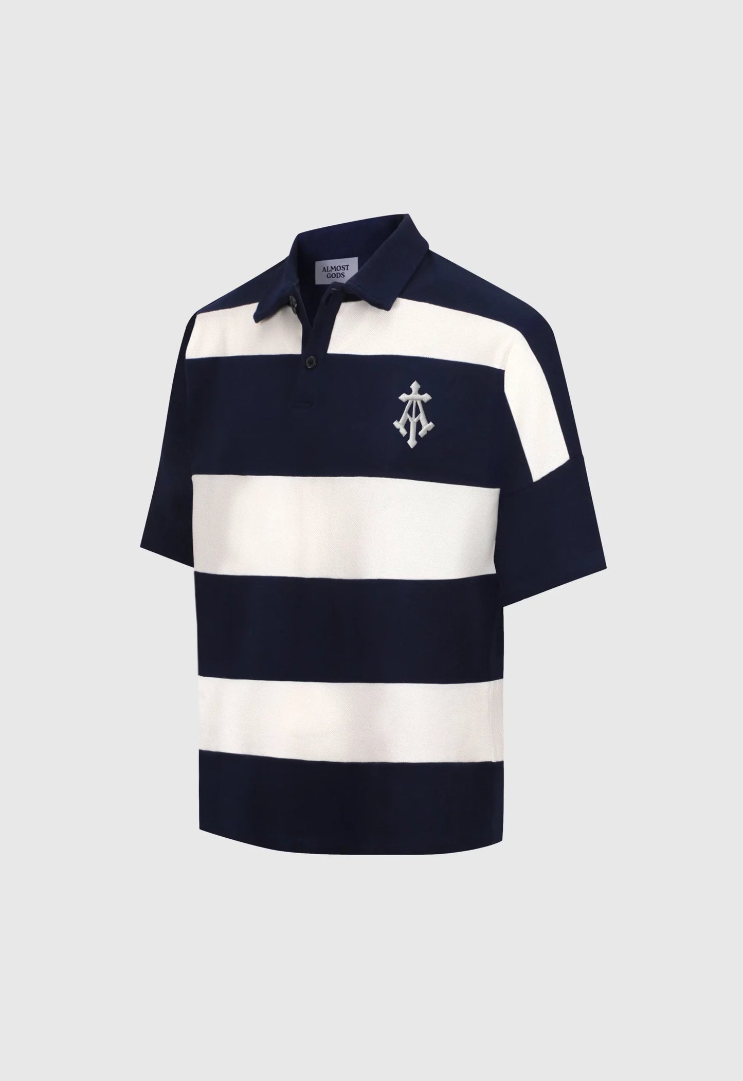 Alpha Cross Woven Striped Polo in Navy and White