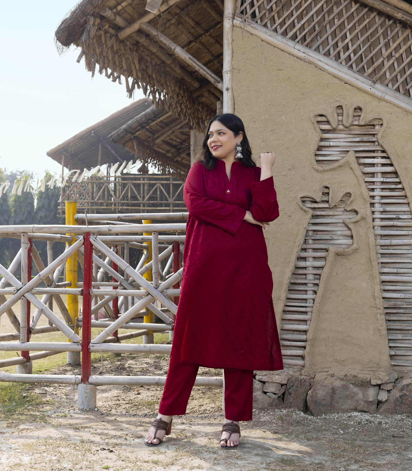 Deep Maroon Cotton Long Kurta