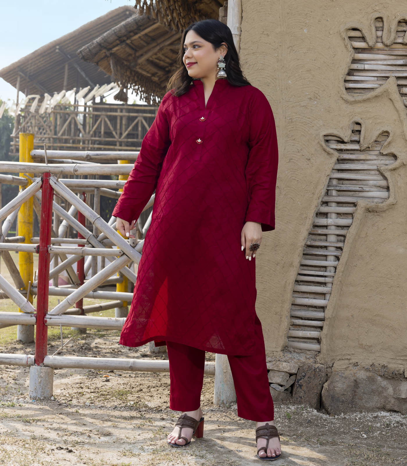 Deep Maroon Cotton Long Kurta