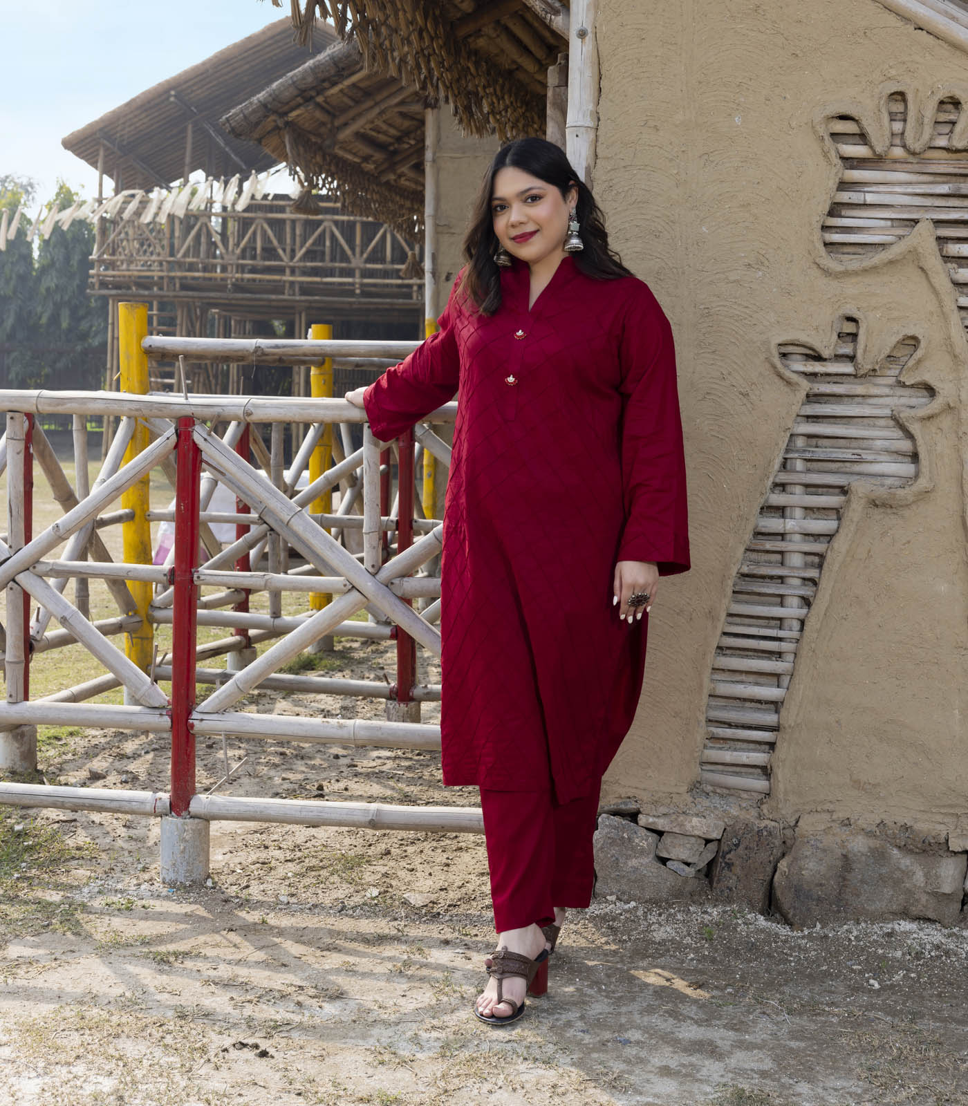 Deep Maroon Cotton Long Kurta