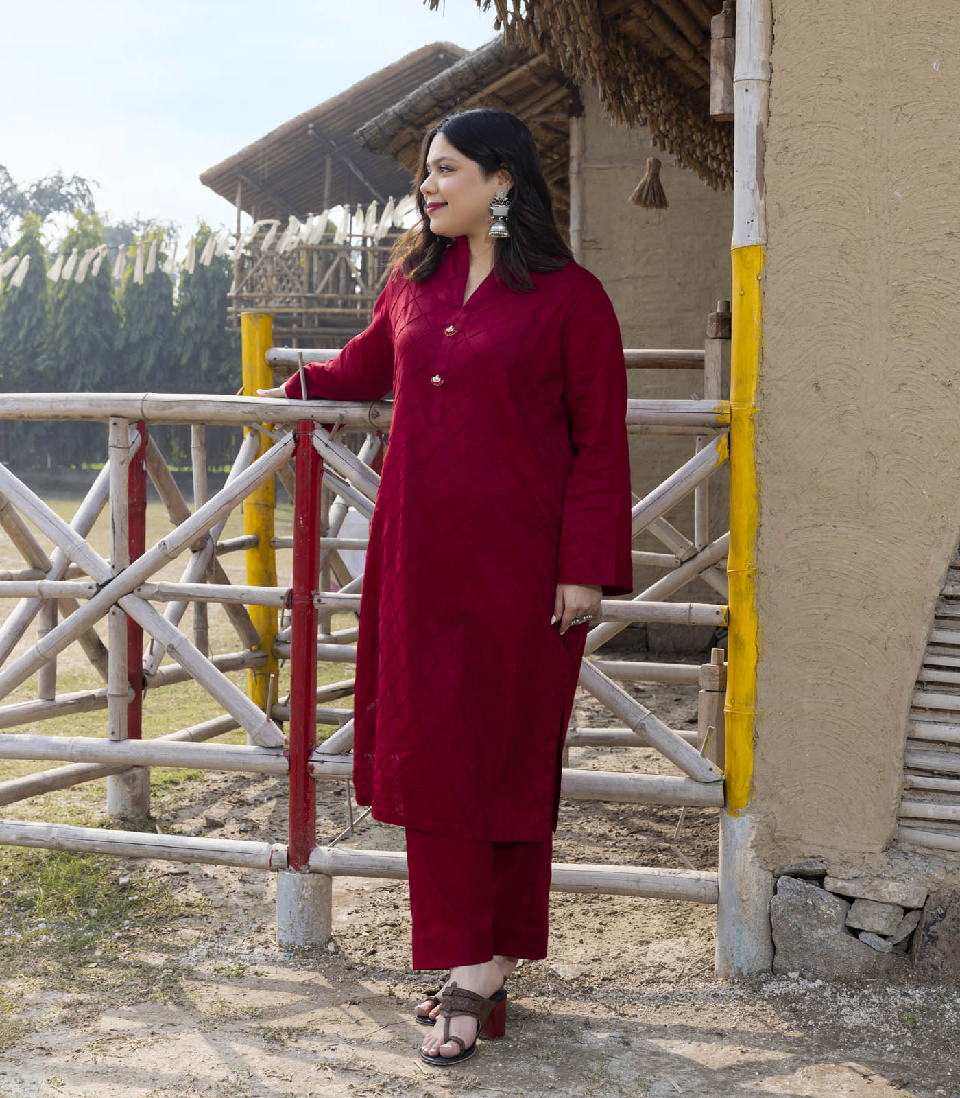 Deep Maroon Cotton Long Kurta