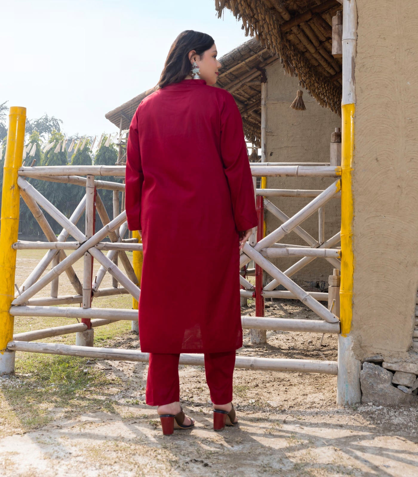 Deep Maroon Cotton Long Kurta