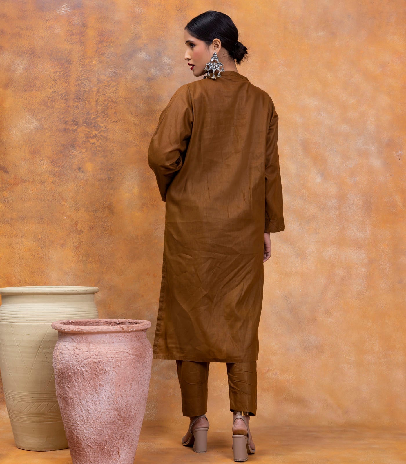 Coffee Brown Cotton Long Kurta