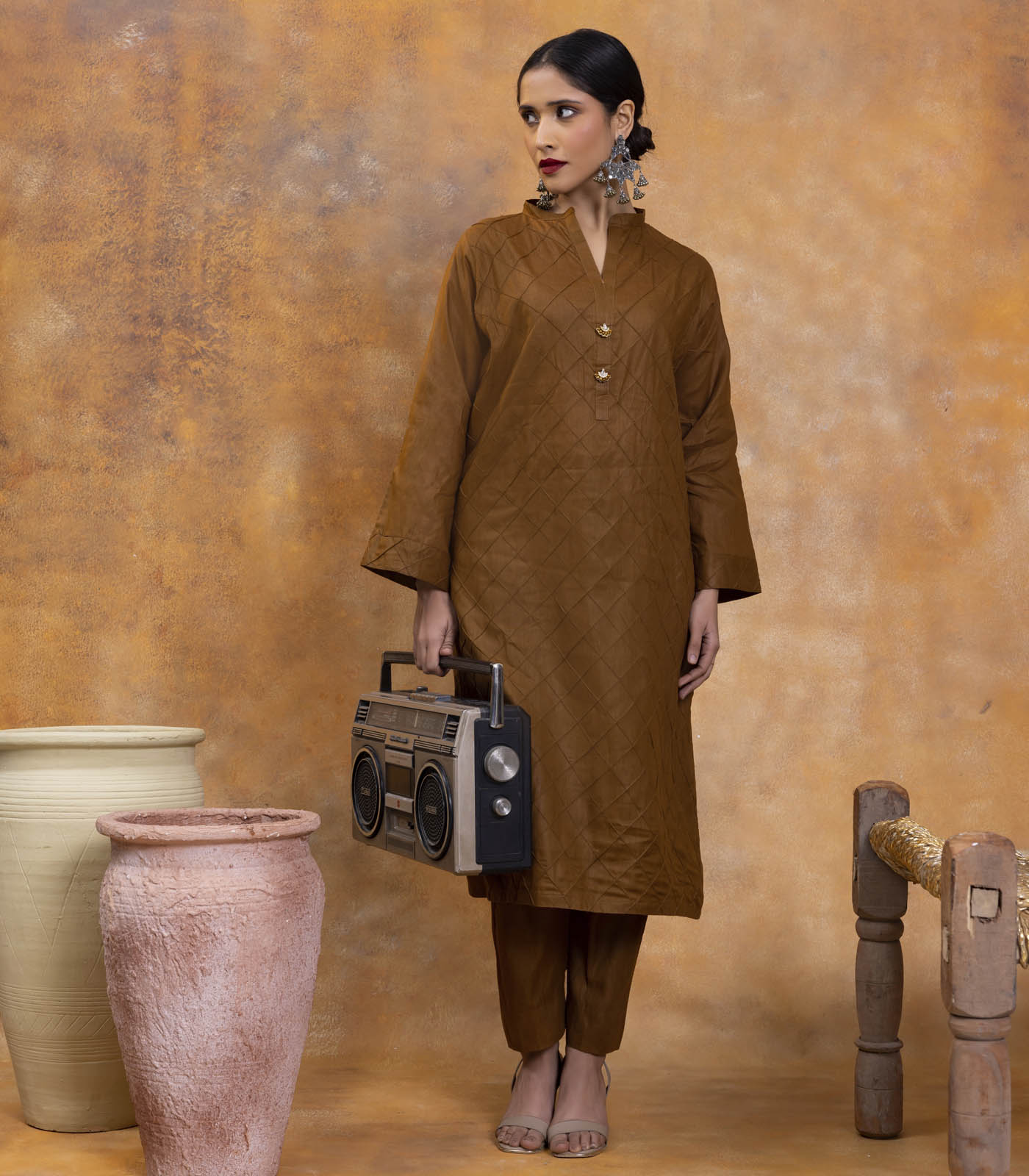 Coffee Brown Cotton Long Kurta