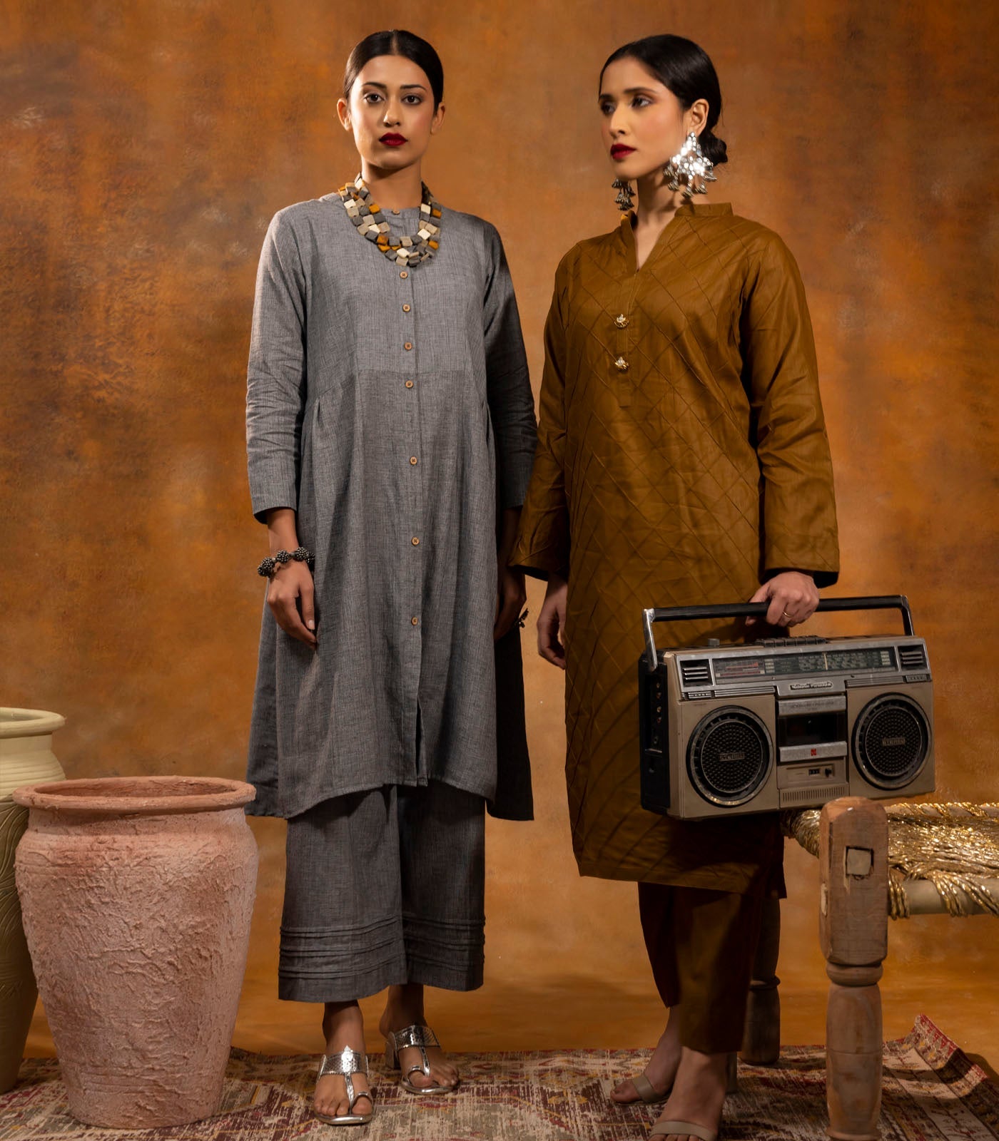 Coffee Brown Cotton Long Kurta