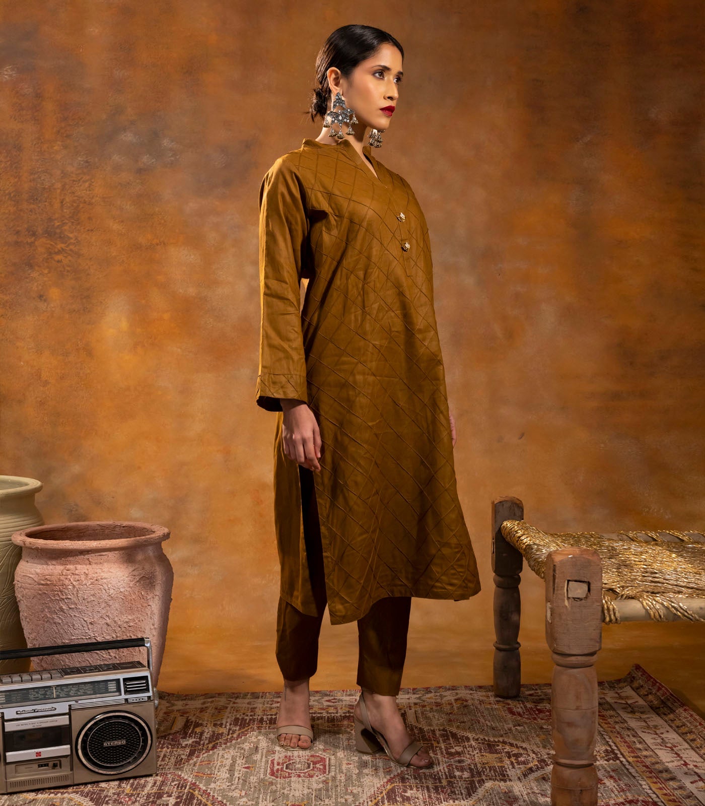 Coffee Brown Cotton Long Kurta