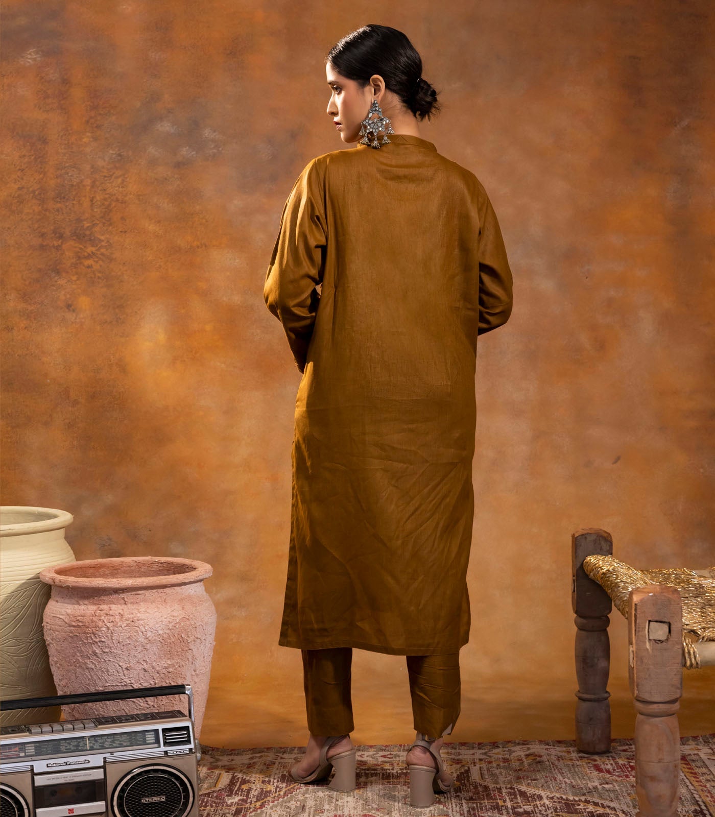 Coffee Brown Cotton Long Kurta