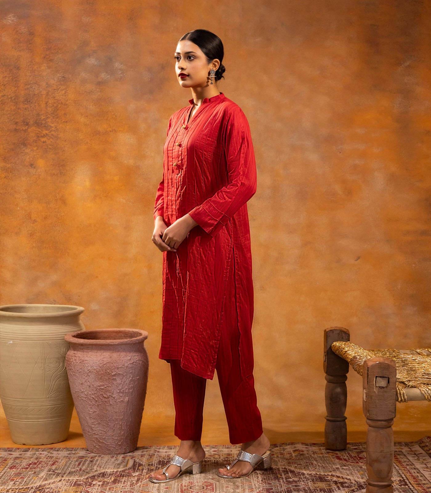 Deep Maroon Cotton Long Kurta