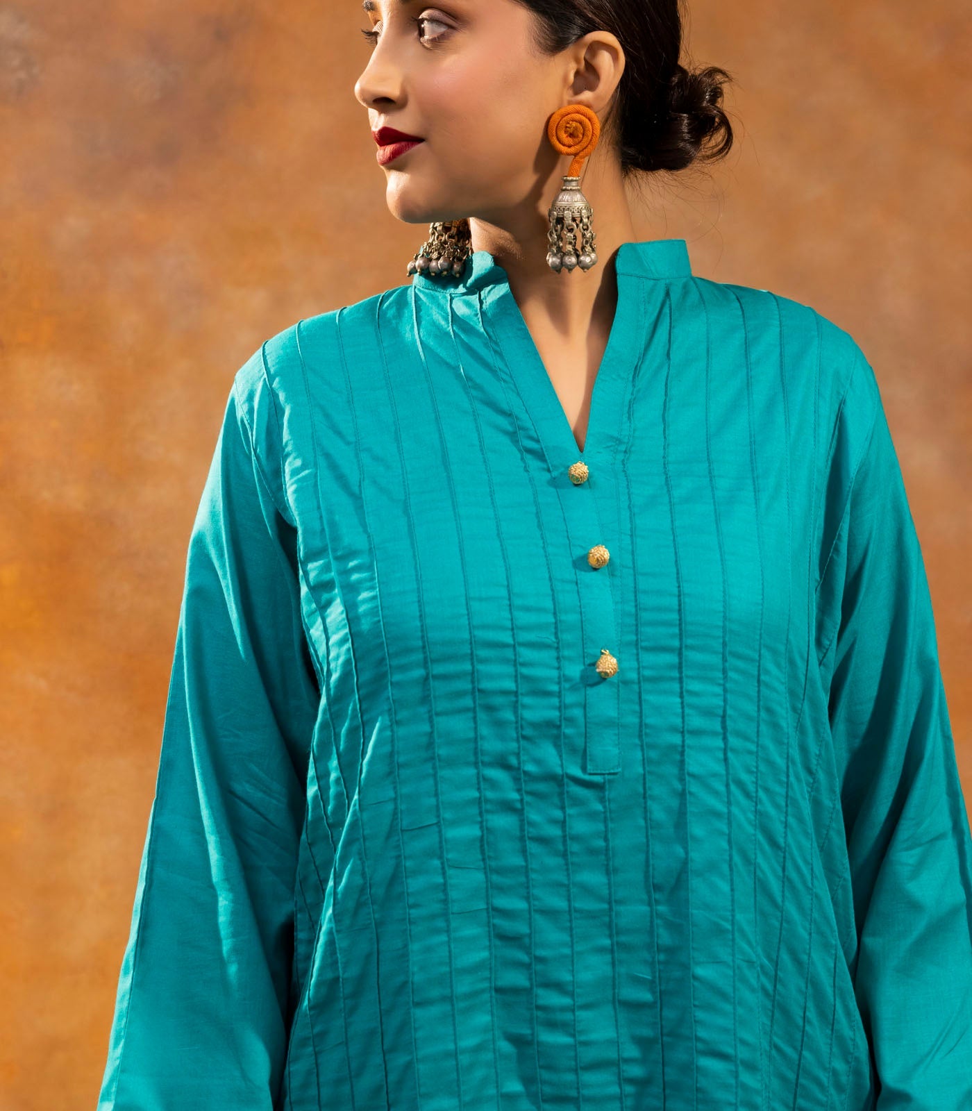 Teal Cotton Long Kurta