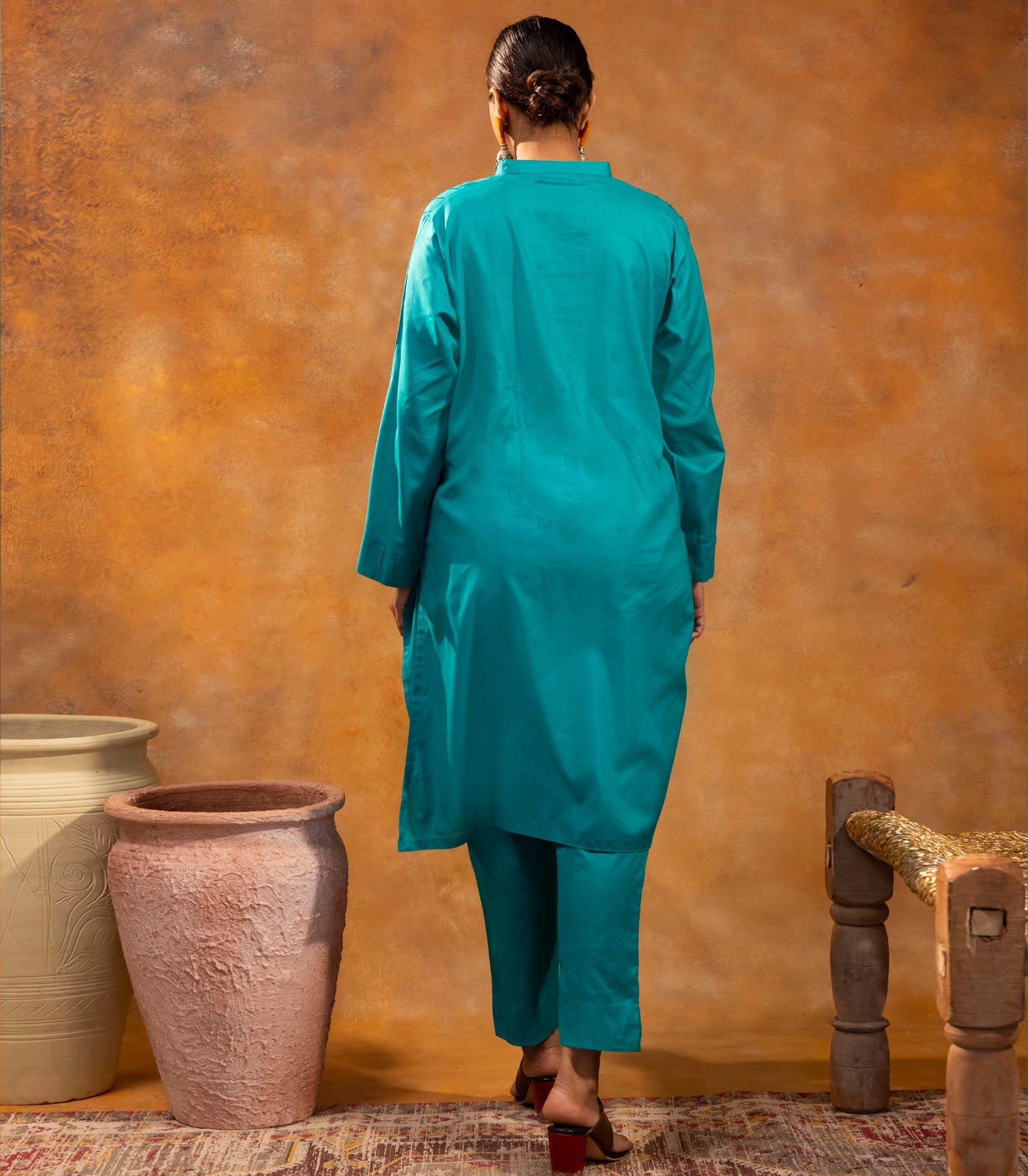 Teal Cotton Long Kurta