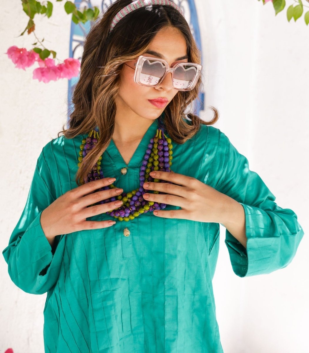 Teal Cotton Long Kurta - Outro Studio