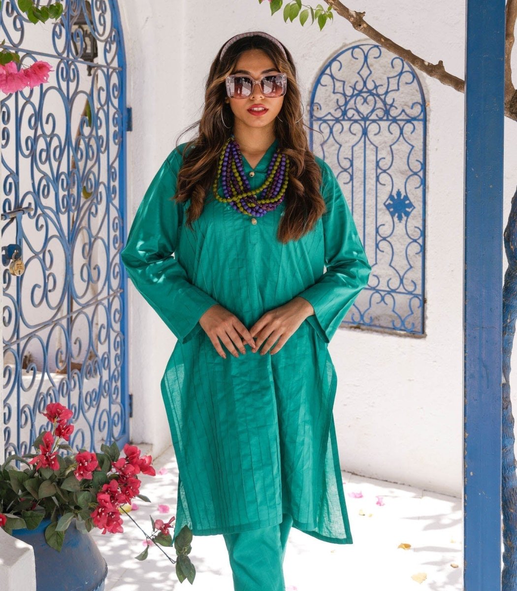 Teal Cotton Long Kurta - Outro Studio