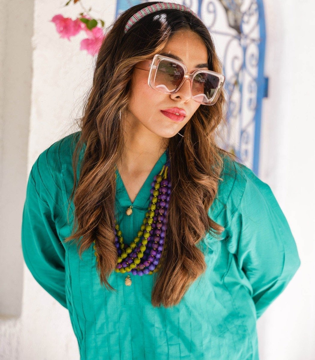 Teal Cotton Long Kurta - Outro Studio