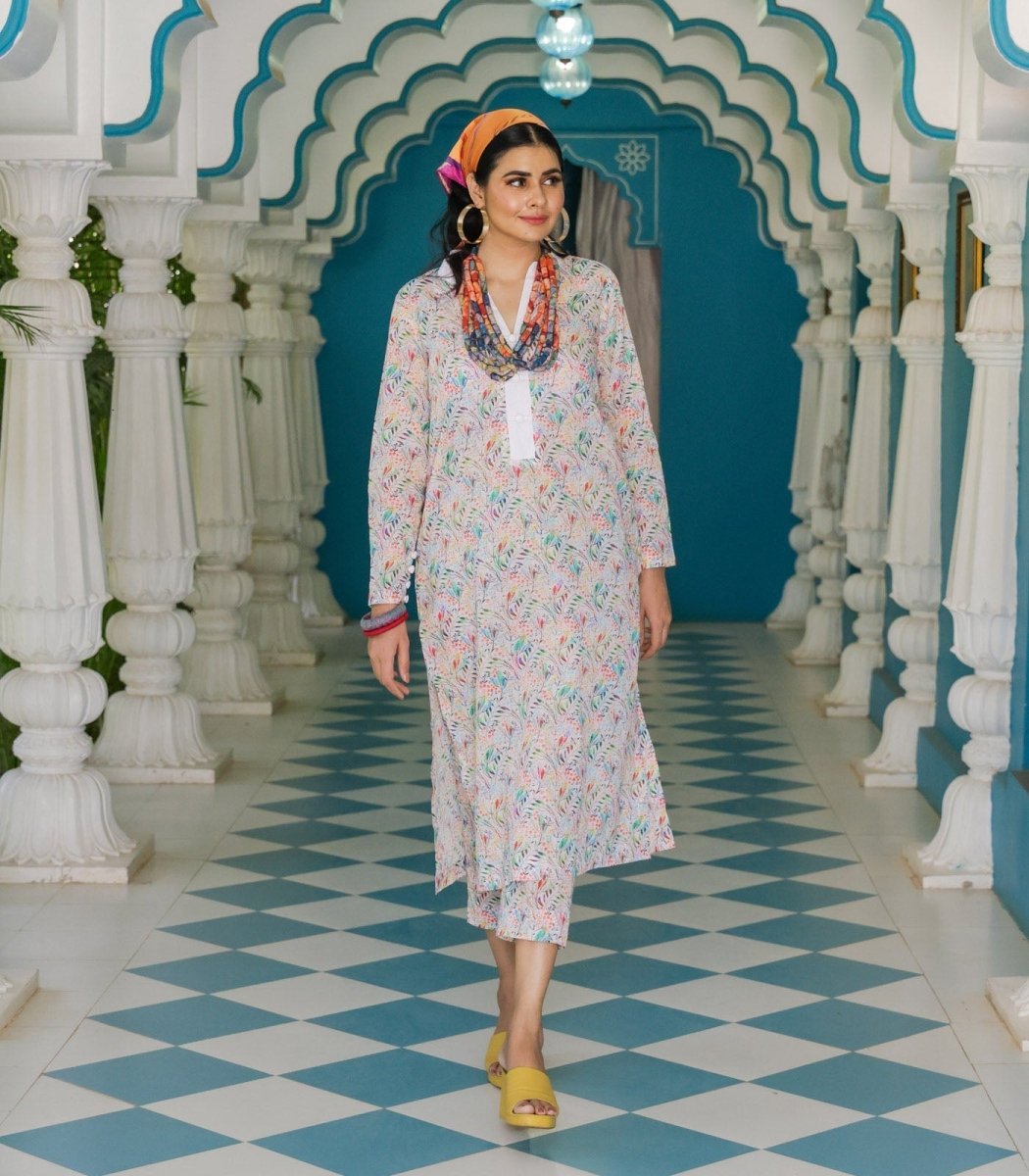 White Printed Lawn Pakistani Co - ord Set - Outro Studio