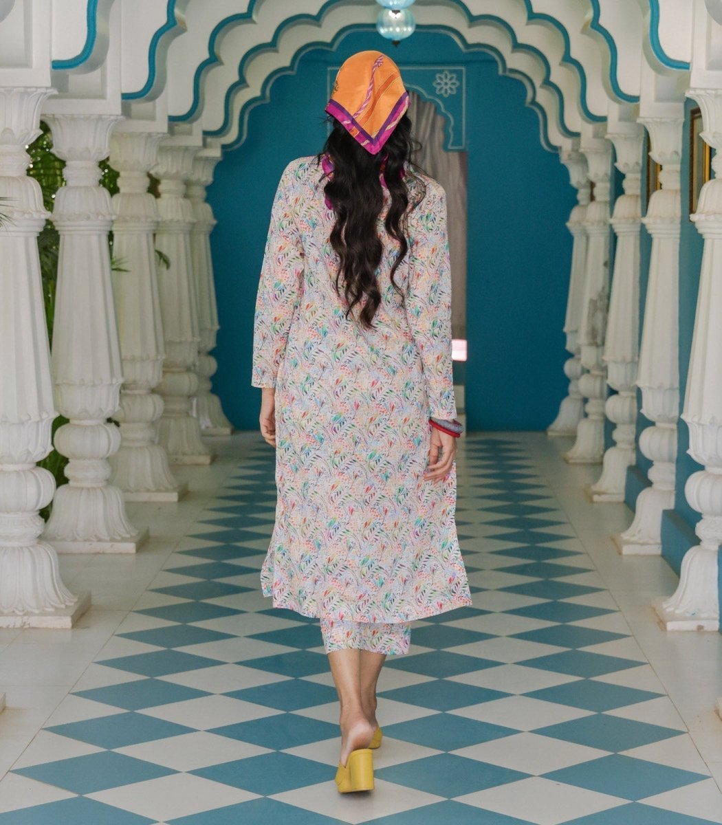 White Printed Lawn Pakistani Co - ord Set - Outro Studio