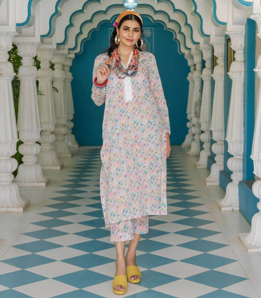 White Printed Lawn Pakistani Co - ord Set - Outro Studio